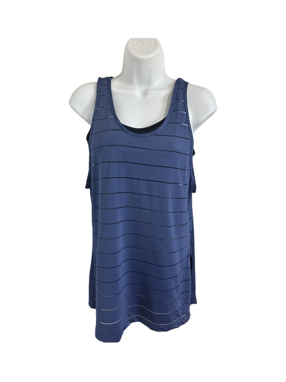 Athleta Blue Striped Racerback Tank Built In Bra Yoga Exercise Size M